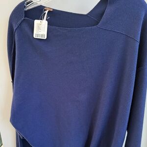 Free People Women's Small Asymmetric Neckline Sweater in Blue - new with tags